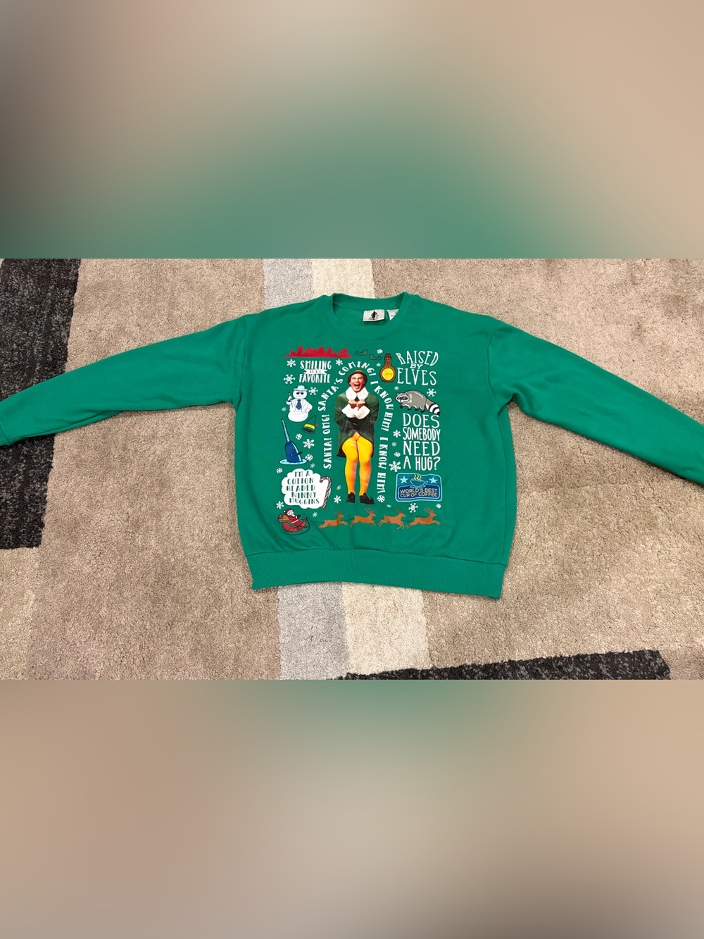 ELF Green Crewneck Holiday Graphic Sweatshirt